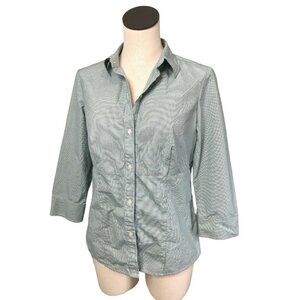 2/$30 Liz Claiborne Button Down Blouse Shirt Top 3/4 Sleeves Womens M Green Chec